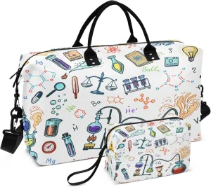 Exnundod Cartoon Chemical Symbol Travel Duffel Bags for Women Chemistry Icons Set Sports Gym Bag Weekender Carry On Tote Overnight Luggage Duffle Bags
