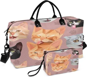 Exnundod Cat Muzzle Face Travel Duffel Bags for Women Cute Sports Gym Bag Weekender Carry On Tote Overnight Luggage Duffle Bags