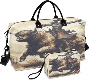 Exnundod Cowgirl Highland Cow Travel Duffel Bags for Women Vintage Style Sports Gym Bag Weekender Carry On Tote Overnight Luggage Duffle Bags