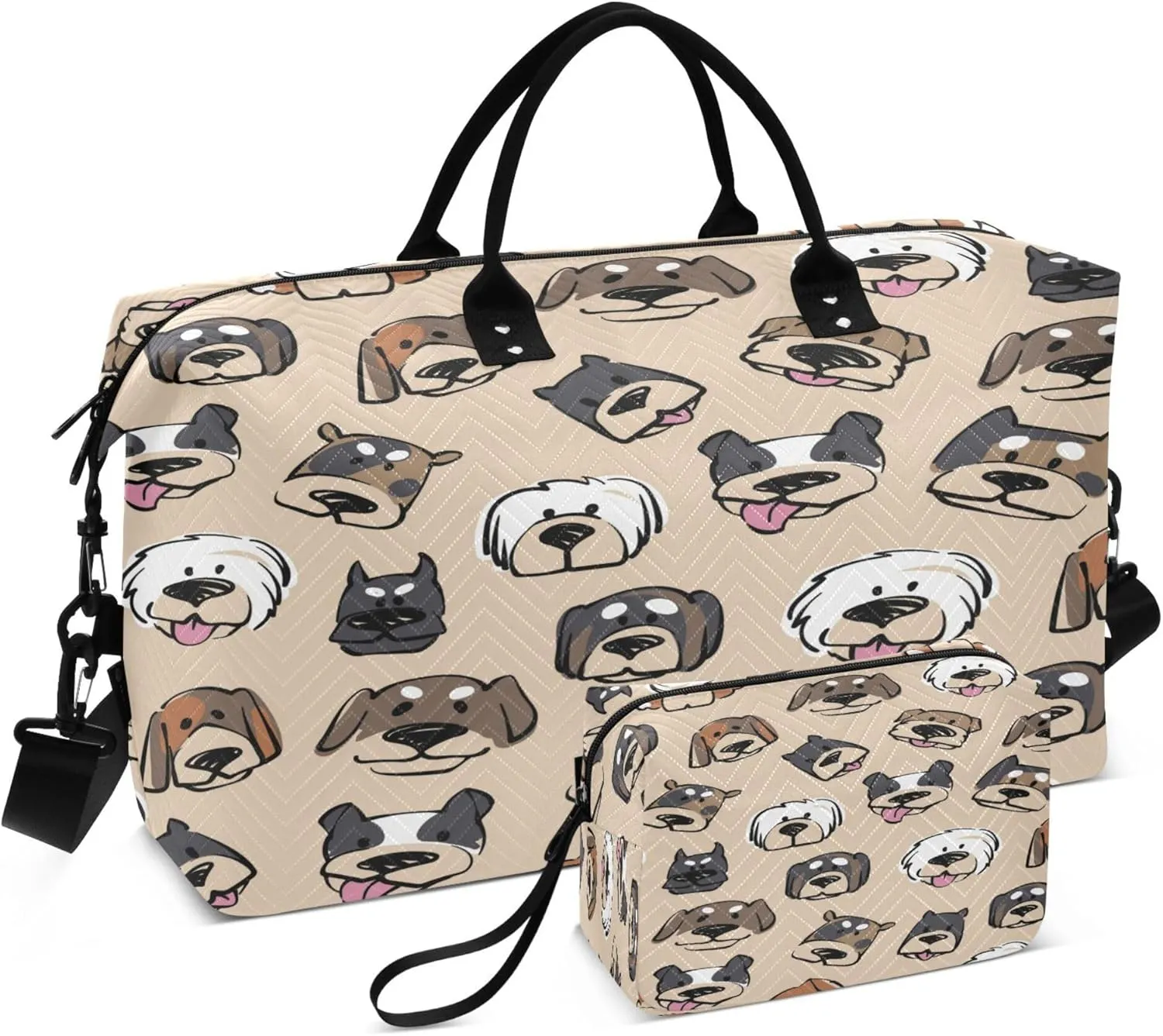 Exnundod Cute Dogs Breed Heads Travel Duffel Bags for Women Sports Gym Bag Weekender Carry On Tote Overnight Luggage Duffle Bags