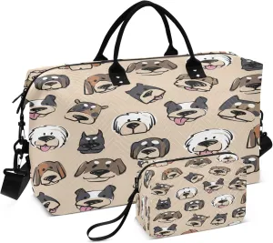 Exnundod Cute Dogs Breed Heads Travel Duffel Bags for Women Sports Gym Bag Weekender Carry On Tote Overnight Luggage Duffle Bags