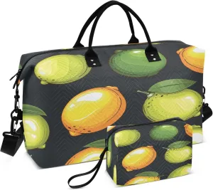 Exnundod Fruits Lemon Background Travel Duffel Bags for Women Watercolor Sports Gym Bag Weekender Carry On Tote Overnight Luggage Duffle Bags