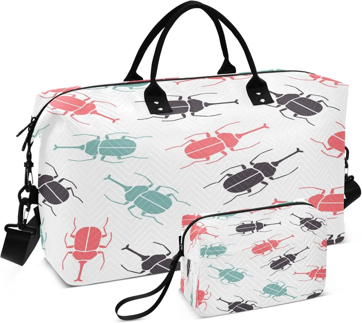 Exnundod Travel Duffel Bags Abstract Summer Rhinoceros Beetle Sports Gym Bag Weekender Carry On Tote Overnight Luggage Bags for Women and Men