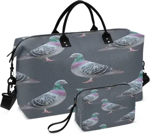 Exnundod Travel Duffel Bags Gray Pigeons Blue Background Sports Gym Bag Weekender Carry On Tote Overnight Luggage Bags for Women and Men