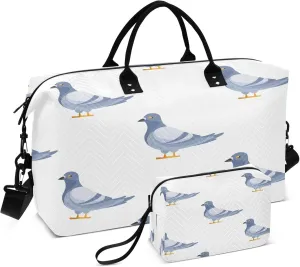 Exnundod Travel Duffel Bags Pigeons Pattern Sports Gym Bag White Background Weekender Carry On Tote Overnight Luggage Bags for Women and Men