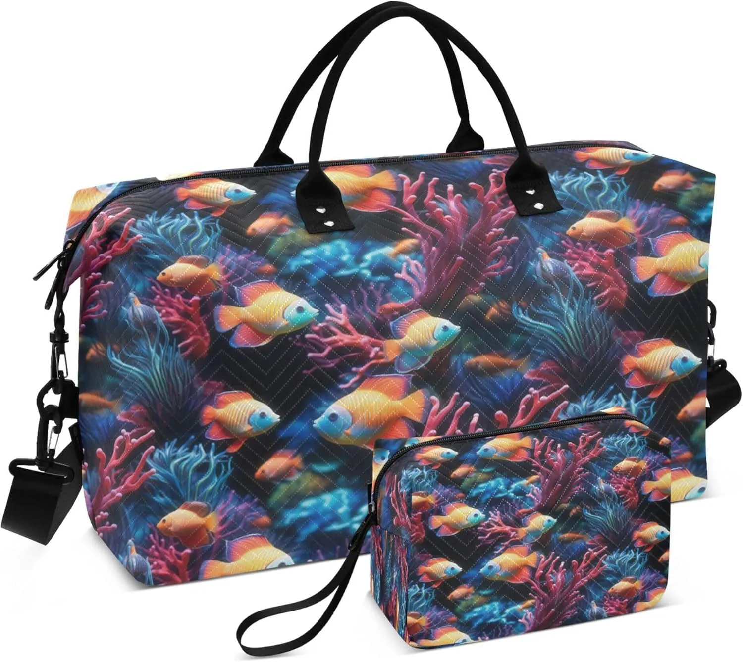 Exnundod Vibrant Tropical Fish Travel Duffel Bags for Women Coral Reef Sports Gym Bag Weekender Carry On Tote Overnight Luggage Duffle Bags