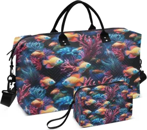 Exnundod Vibrant Tropical Fish Travel Duffel Bags for Women Coral Reef Sports Gym Bag Weekender Carry On Tote Overnight Luggage Duffle Bags