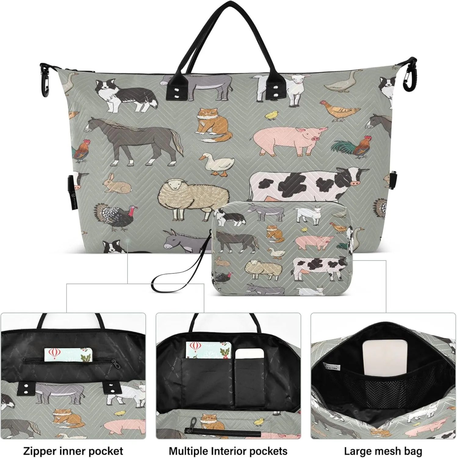 Exnundod Women Weekender Bags Country Farm Livestock Travel Duffel Bags Carry On Overnight Bag Cow Pig Sheep Large Hospital Tote Luggage