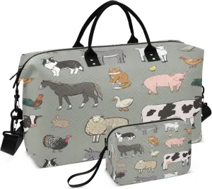 Exnundod Women Weekender Bags Country Farm Livestock Travel Duffel Bags Carry On Overnight Bag Cow Pig Sheep Large Hospital Tote Luggage