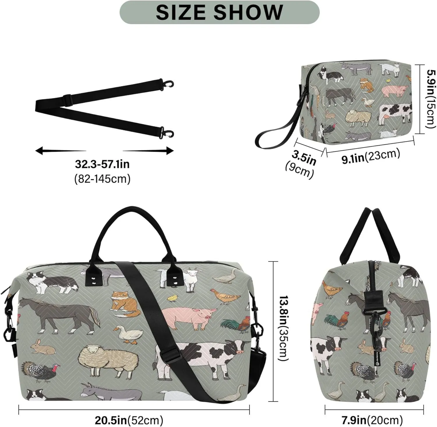 Exnundod Women Weekender Bags Country Farm Livestock Travel Duffel Bags Carry On Overnight Bag Cow Pig Sheep Large Hospital Tote Luggage