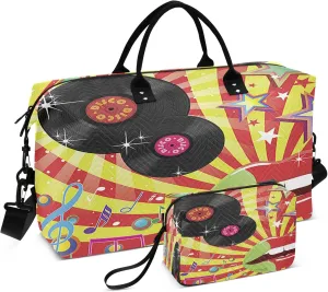 Exnundod Women Weekender Bags Disco Music Disc and Lips Travel Duffel Bags Carry On Overnight Bag Large Hospital Tote Luggage
