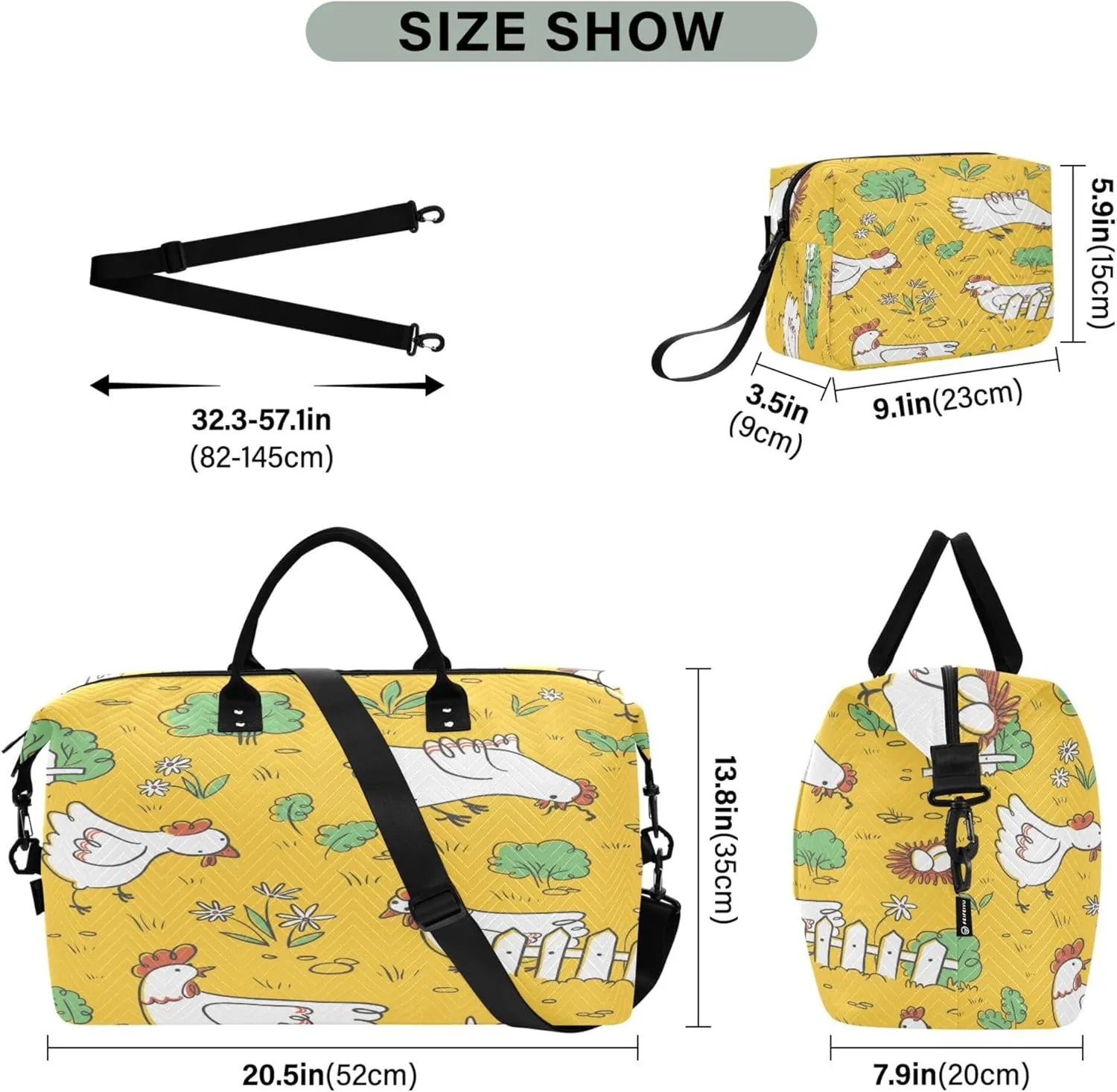 Exnundod Women Weekender Bags Doodle Cute Chickens Eggs Travel Duffel Bags Carry On Overnight Bag Large Hospital Tote Luggage