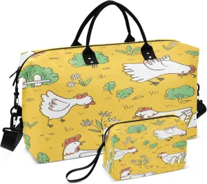 Exnundod Women Weekender Bags Doodle Cute Chickens Eggs Travel Duffel Bags Carry On Overnight Bag Large Hospital Tote Luggage
