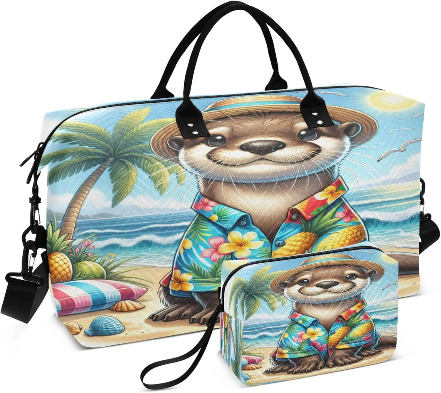 Exnundod Women Weekender Bags Summer Beach Otter Travel Duffel Bags Carry On Overnight Bag Tropical Tree Large Hospital Tote Luggage