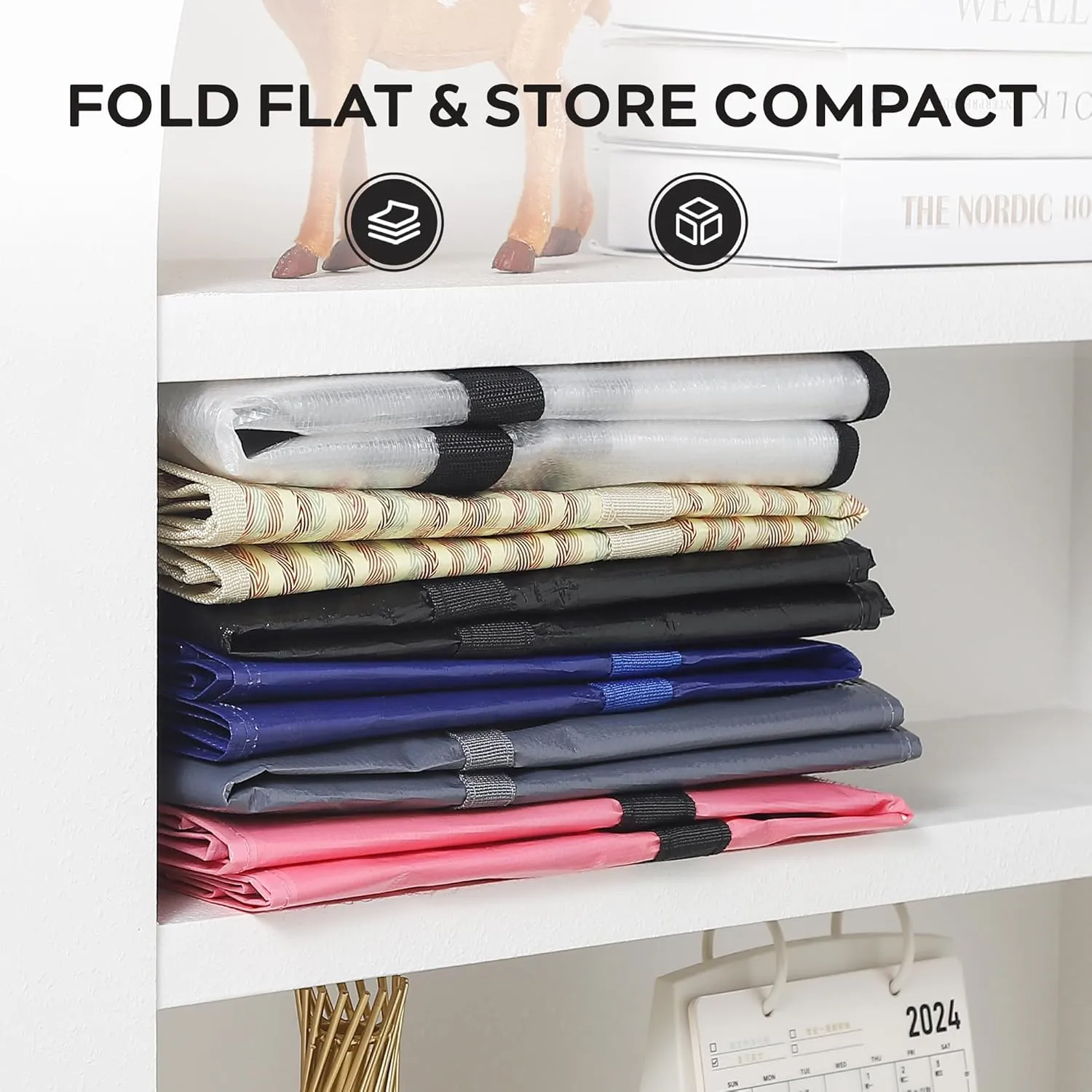 Extra Large Storage Bags with Visible Window, 6 Pack Heavy Duty Striped Moving Totes for Space Saving, Wrap Around Handles - Alternative to Boxes & Bins