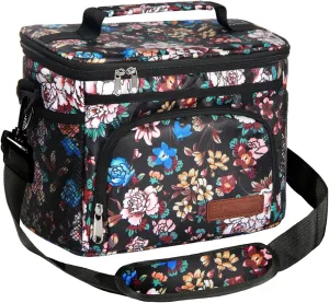 ExtraCharm Insulated Lunch Bag for Women/Men-Reusable Lunch Box for Office Picnic Hiking Beach-Leakproof Cooler Tote Bag Organizer with Adjustable Shoulder Strap for Adults-Floral Foliage