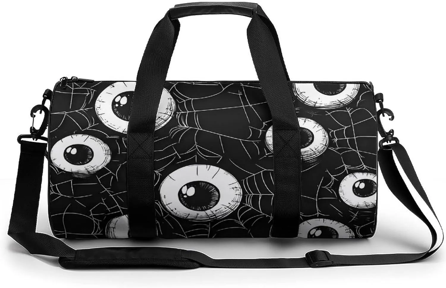 Eyeball on Spider Web Round Barrel Gym Sport Bag Small Travel Duffel Bags Reusable Tote for Men Women