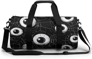 Eyeball on Spider Web Round Barrel Gym Sport Bag Small Travel Duffel Bags Reusable Tote for Men Women