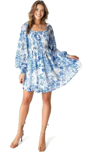 Eyelet Lace Babydoll Dress - Short Ruffle Sleeves V Neck Cute Bohemian Dress