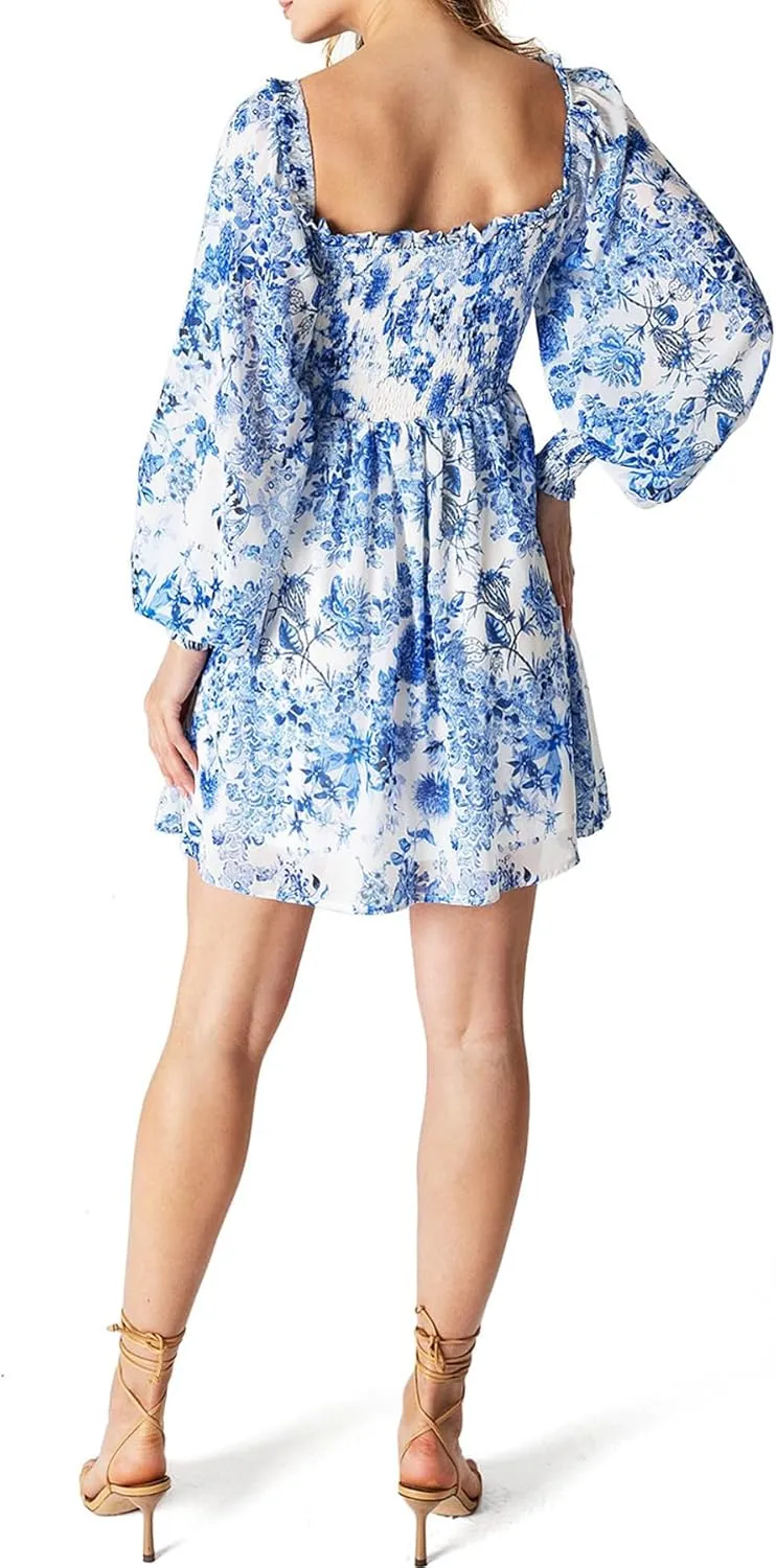 Eyelet Lace Babydoll Dress - Short Ruffle Sleeves V Neck Cute Bohemian Dress