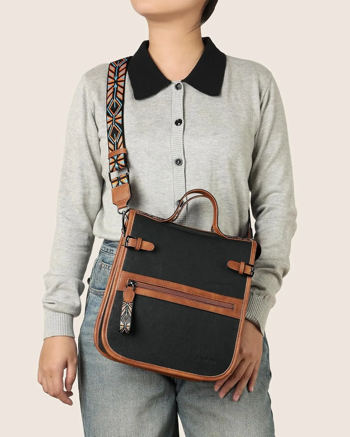 FADEON Crossbody Bags Purses for Women Designer Cross Body Shoulder Bag Purse PU Leather Top Handle Handbag Wide Strap