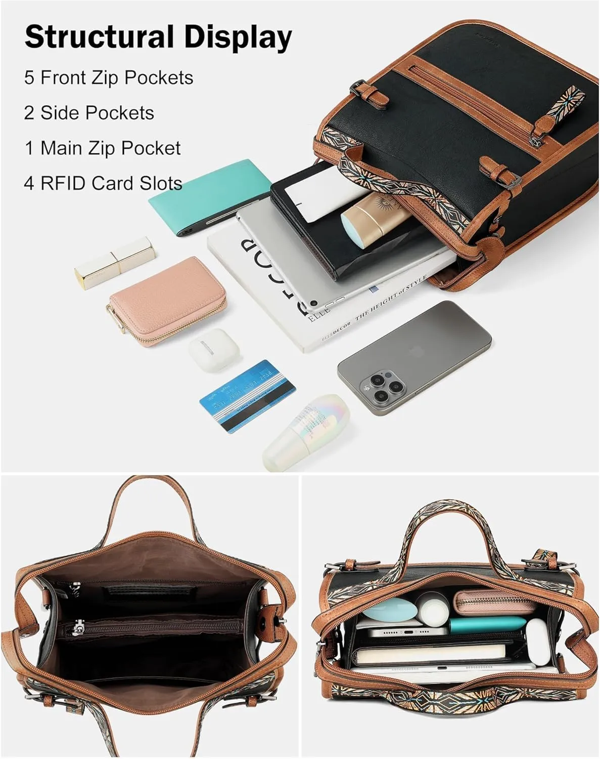 FADEON Crossbody Bags Purses for Women Designer Cross Body Shoulder Bag Purse PU Leather Top Handle Handbag Wide Strap
