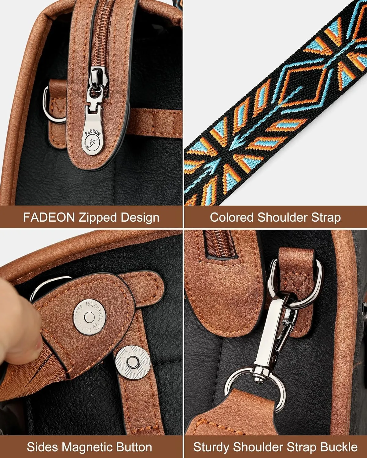 FADEON Crossbody Bags Purses for Women Designer Cross Body Shoulder Bag Purse PU Leather Top Handle Handbag Wide Strap