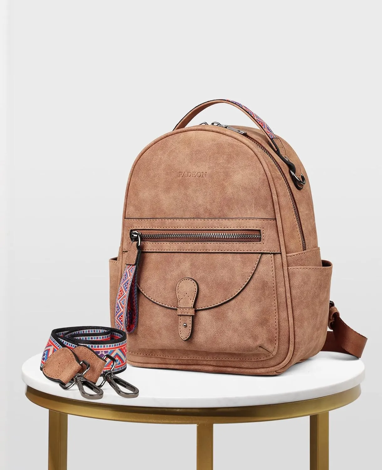 FADEON Mini Backpack Purse for Women, Designer Leather Cute Roomly Small Backpacks, Ladies Shoulder Backpack Fashion Handbag