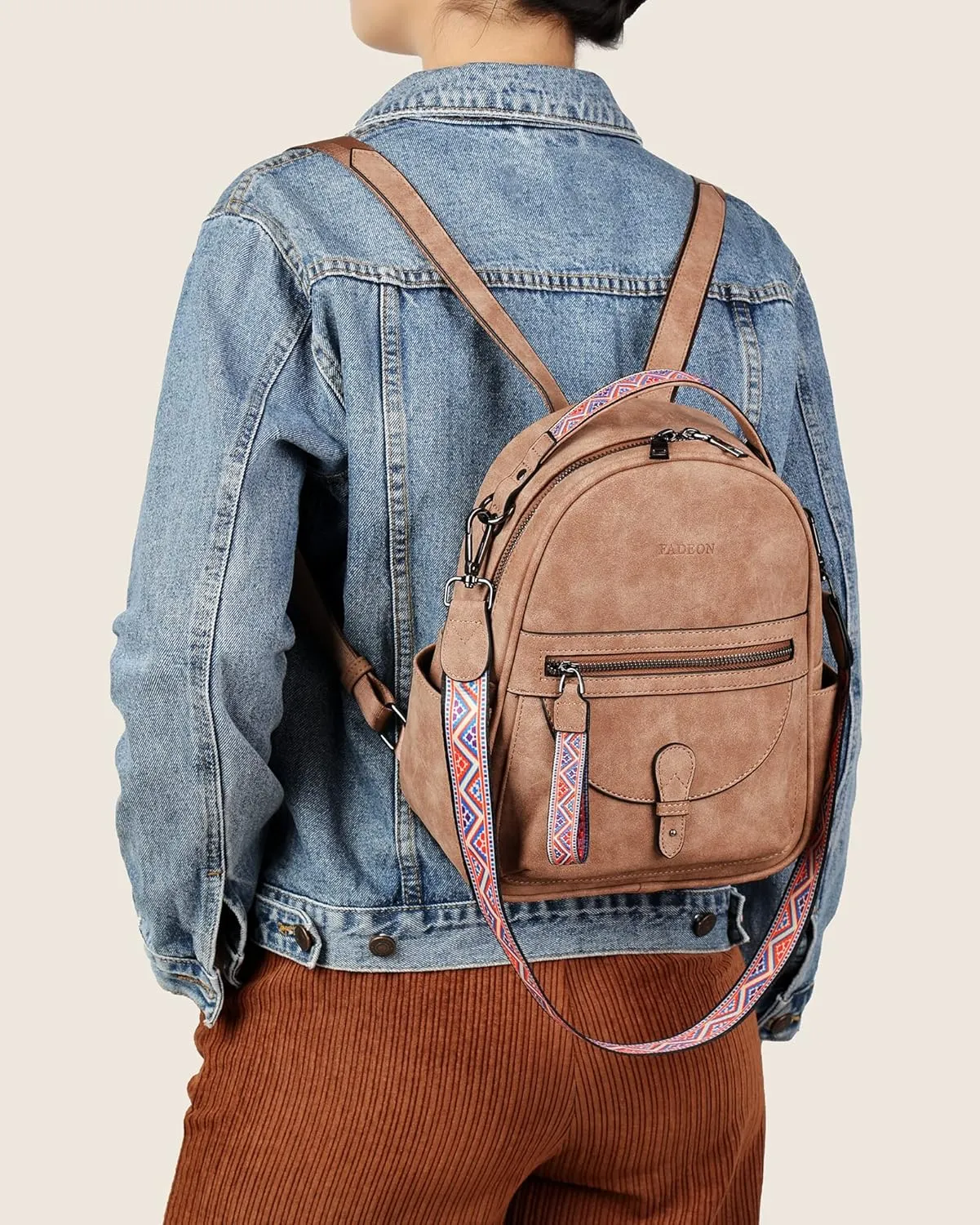 FADEON Mini Backpack Purse for Women, Designer Leather Cute Roomly Small Backpacks, Ladies Shoulder Backpack Fashion Handbag