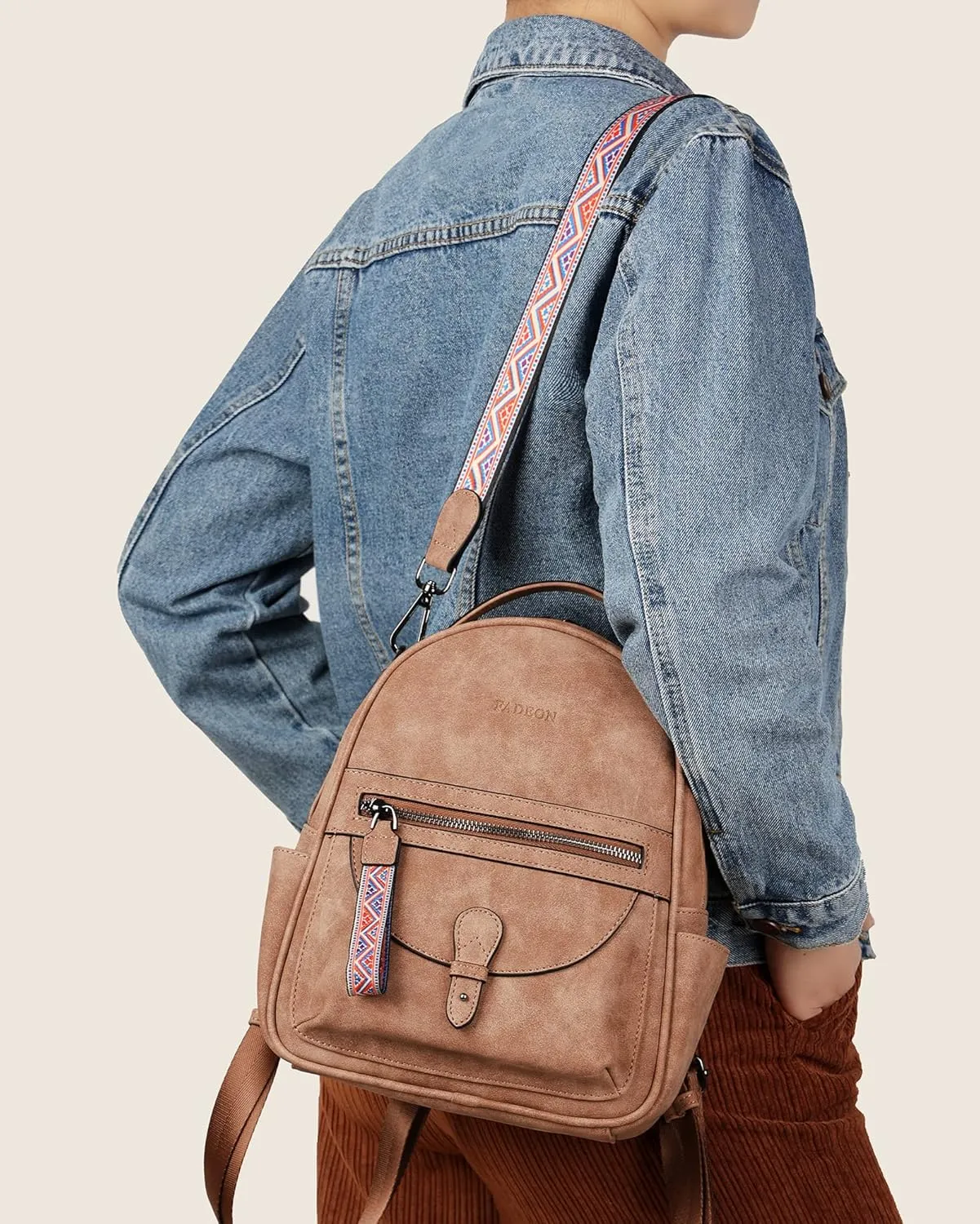 FADEON Mini Backpack Purse for Women, Designer Leather Cute Roomly Small Backpacks, Ladies Shoulder Backpack Fashion Handbag