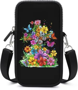 Faith-Cross Floral Butterflies Flowers Crossbody Phone Bag Mini Shoulder Bag Cute Cell Phone Purse for Men Women