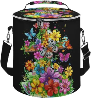 Faith-Cross Floral Butterflies Flowers Insulated Lunch Bag Reusable Cooler Tote Bag for Camping Picnic Beach Work