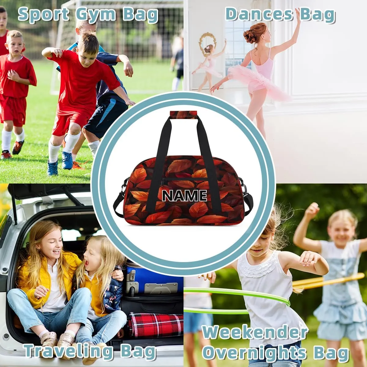 Fall Mini Gym Bag 18 inch for Women Men Waterproof Custom Autumn Leaves Travel Duffel Bag Carry On Overnight Tote Nurse Bag for Work Fitness Hiking