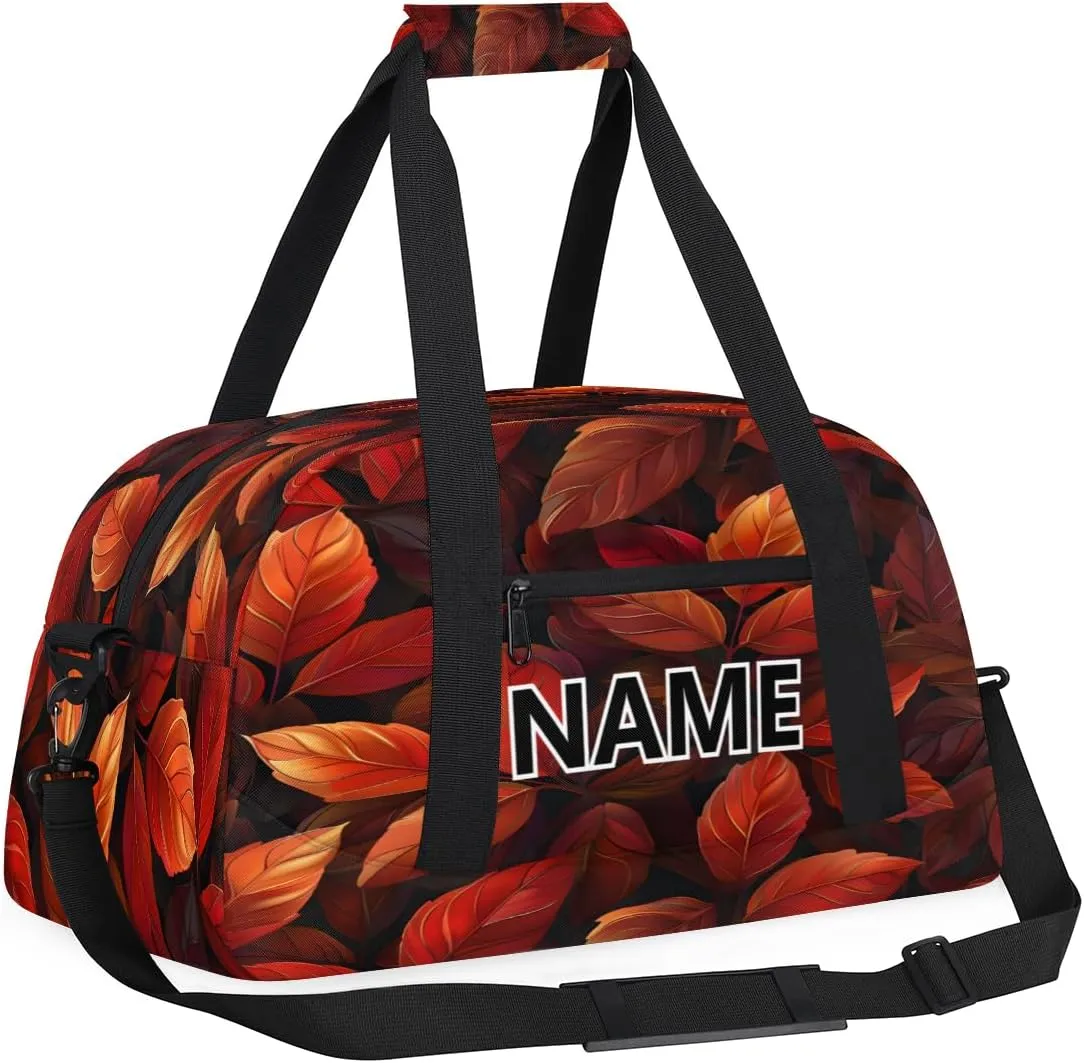 Fall Mini Gym Bag 18 inch for Women Men Waterproof Custom Autumn Leaves Travel Duffel Bag Carry On Overnight Tote Nurse Bag for Work Fitness Hiking