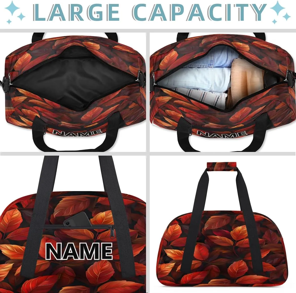 Fall Mini Gym Bag 18 inch for Women Men Waterproof Custom Autumn Leaves Travel Duffel Bag Carry On Overnight Tote Nurse Bag for Work Fitness Hiking