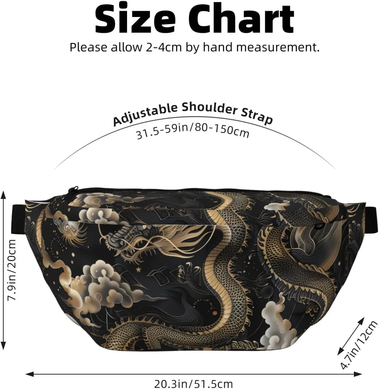 Fanny Pack for Men Women Black Chinese Dragon Belt Bag with Adjustable Strap Fashion Waist Bag Waist Pack for Travel