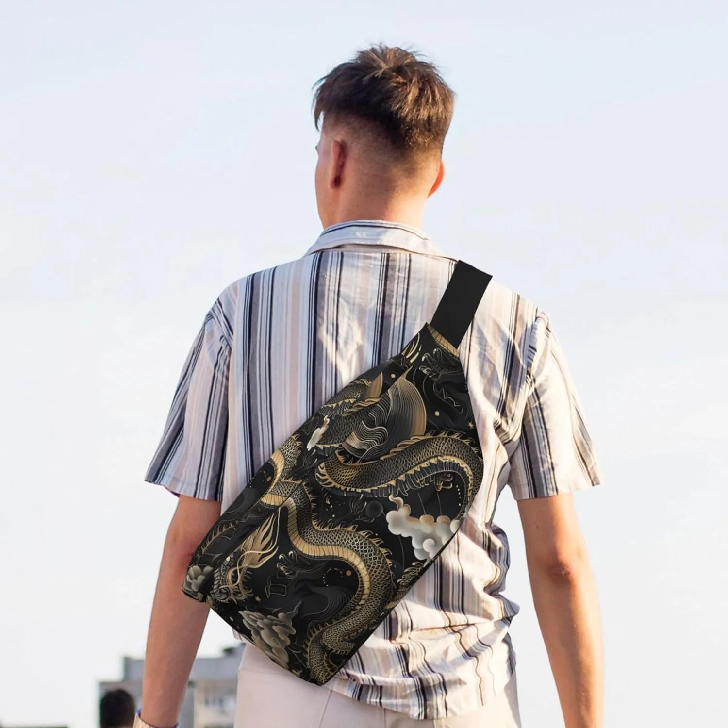 Fanny Pack for Men Women Black Chinese Dragon Belt Bag with Adjustable Strap Fashion Waist Bag Waist Pack for Travel