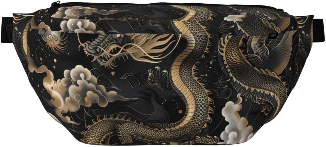 Fanny Pack for Men Women Black Chinese Dragon Belt Bag with Adjustable Strap Fashion Waist Bag Waist Pack for Travel
