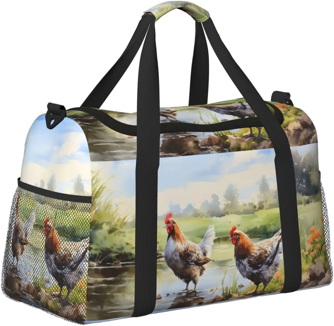 Farm Lake Hen Duffle Bag Foldable Travel Tote Bag Carry On Large Weekender Overnight Bags Waterproof Gym Bag For Women Men