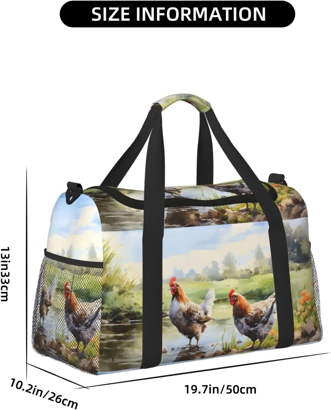 Farm Lake Hen Duffle Bag Foldable Travel Tote Bag Carry On Large Weekender Overnight Bags Waterproof Gym Bag For Women Men