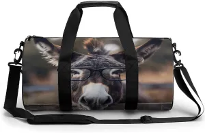 Farmhouse Animals Funny Donkey with Glasses Gym Bag Lightweight Duffel Bag Workout Bag Overnight Backpack Travel Bags for Men Women