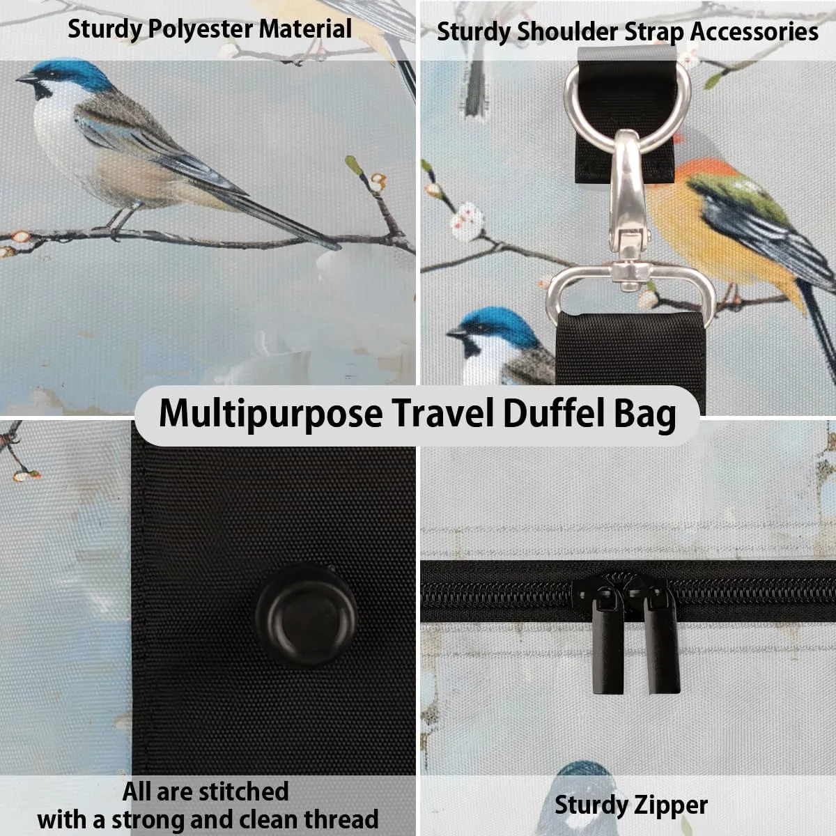 Farmhouse Bird Travel Duffle Bag, Sports Gym Bags for Women Men, Carry On Weekender Overnight Workout Airplane Trips Bag