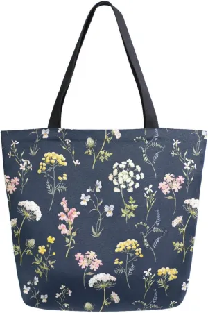Farmhouse Botanical Floral Canvas Tote Bag for Women with Zipper Pocket Reusable Grocery Shopping Bags Large Travel Shoulder Bag Handbag Bags