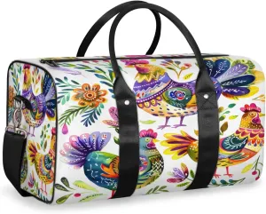 Farmhouse Chicken Rooster Travel Duffle Bag, Sports Gym Bags for Women Men, Carry On Weekender Overnight Workout Airplane Trips Bag