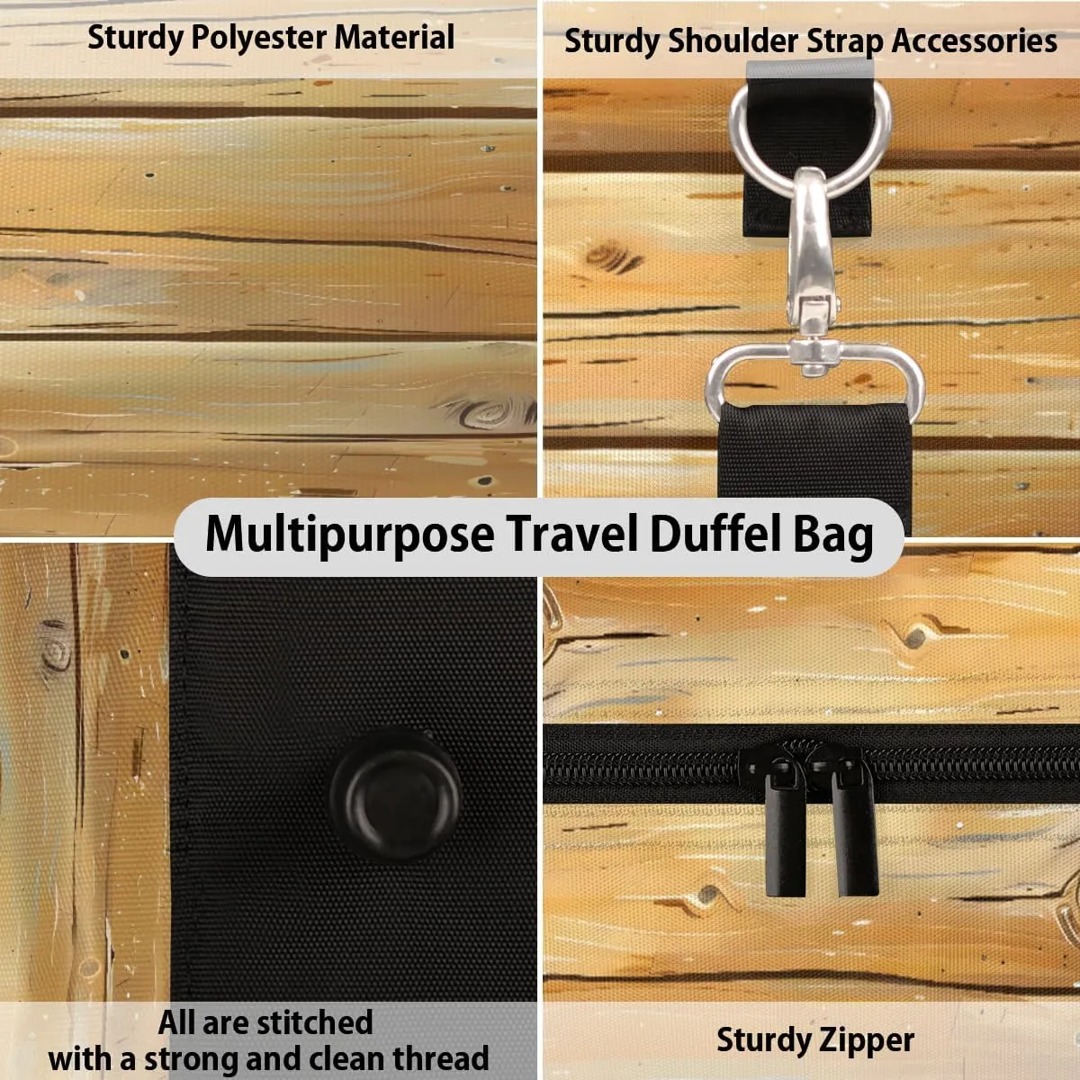 Farmhouse Country Wood Travel Duffle Bag, Sports Gym Bags for Women Men, Carry On Weekender Overnight Workout Airplane Trips Bag