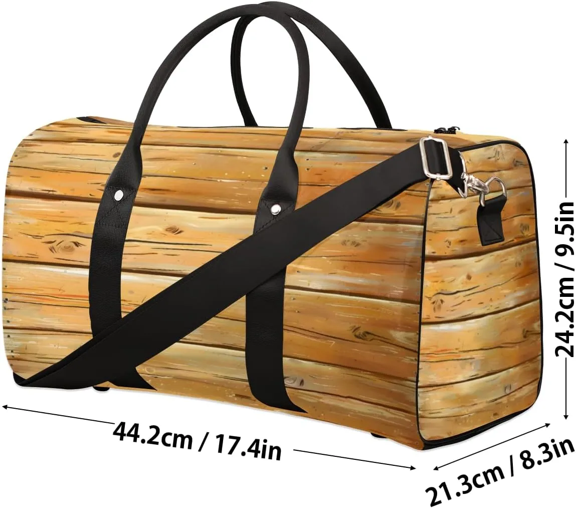 Farmhouse Country Wood Travel Duffle Bag, Sports Gym Bags for Women Men, Carry On Weekender Overnight Workout Airplane Trips Bag