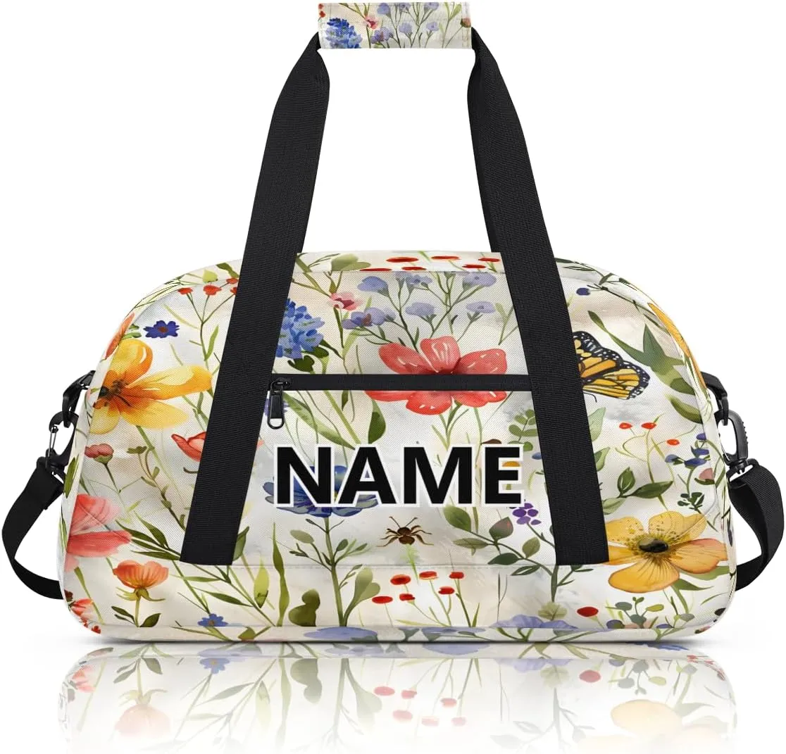 Farmhouse Floral Mini Gym Bag 18 inch for Women Men Waterproof Custom Retro Flowers Travel Duffel Bag Carry On Overnight Tote Nurse Bag for Work Fitness Hiking
