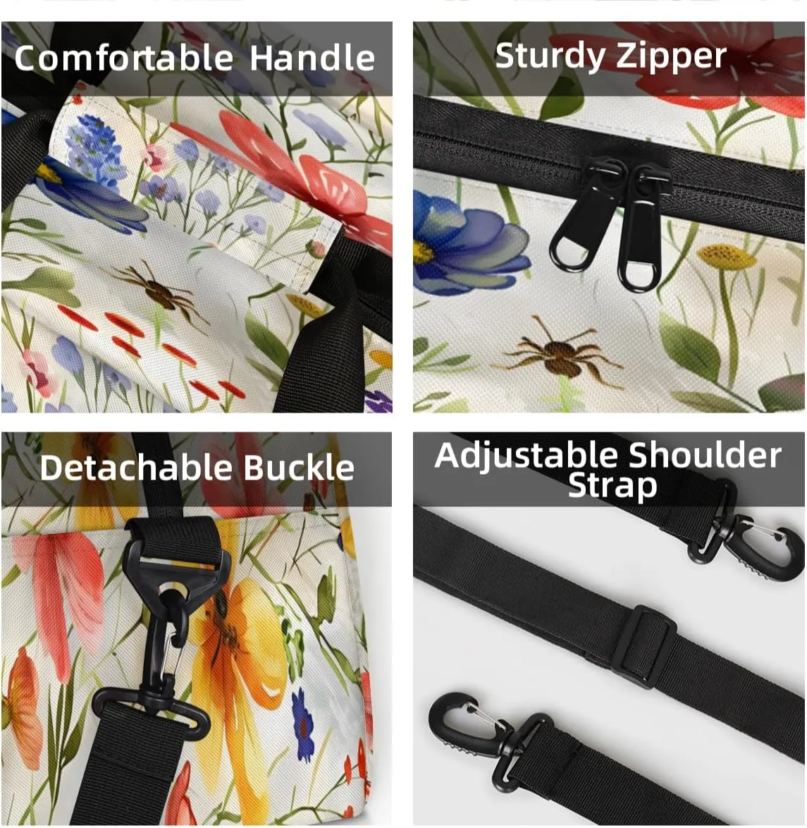 Farmhouse Floral Mini Gym Bag 18 inch for Women Men Waterproof Custom Retro Flowers Travel Duffel Bag Carry On Overnight Tote Nurse Bag for Work Fitness Hiking