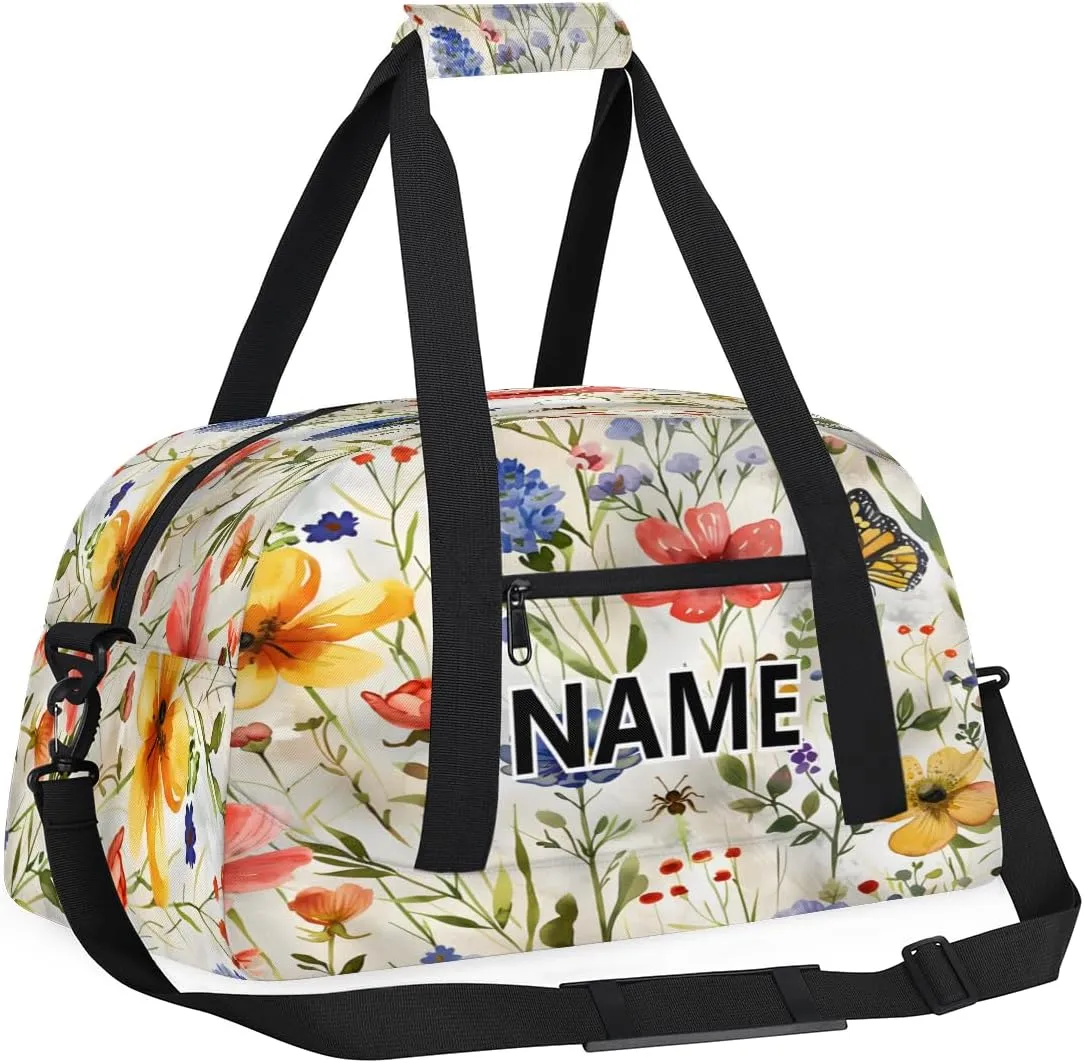 Farmhouse Floral Mini Gym Bag 18 inch for Women Men Waterproof Custom Retro Flowers Travel Duffel Bag Carry On Overnight Tote Nurse Bag for Work Fitness Hiking