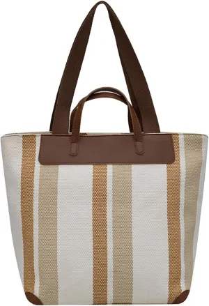 Fashion Canvas Tote Bag Women 2024 Large Capacity Handbag Casual College Striped Color Block Shoulder Bag